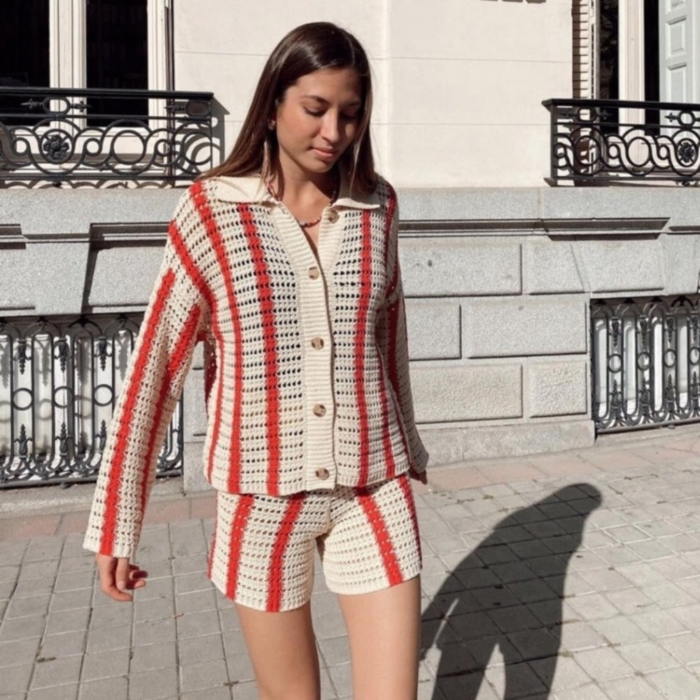 Cardigan Two Piece Sweater Shorts