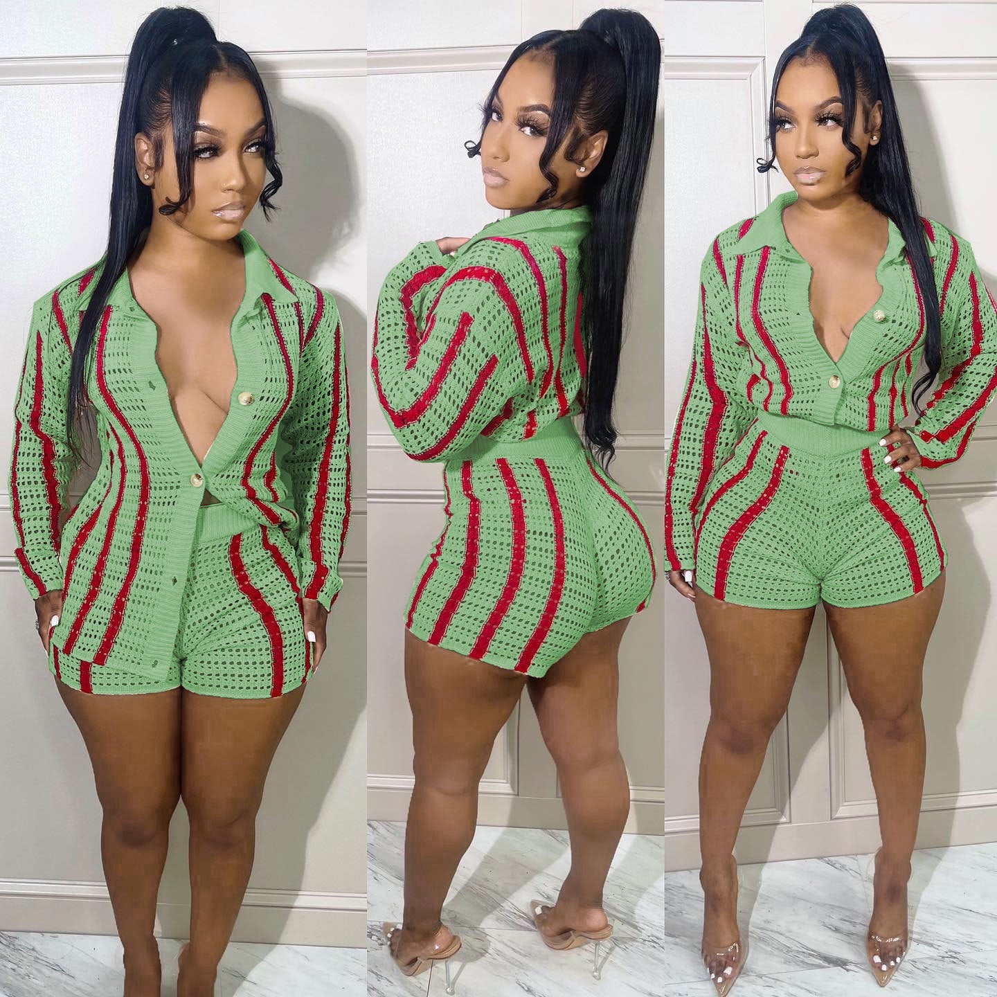 Cardigan Two Piece Sweater Shorts