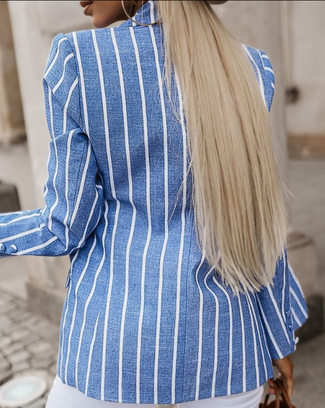 Long Sleeve Striped Print Collar Coat