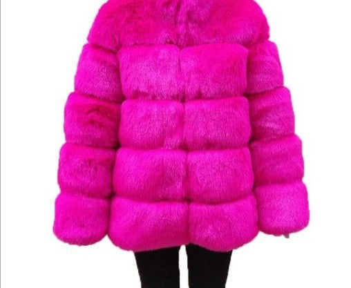 Faux Fur Hooded Mid-Length Coat