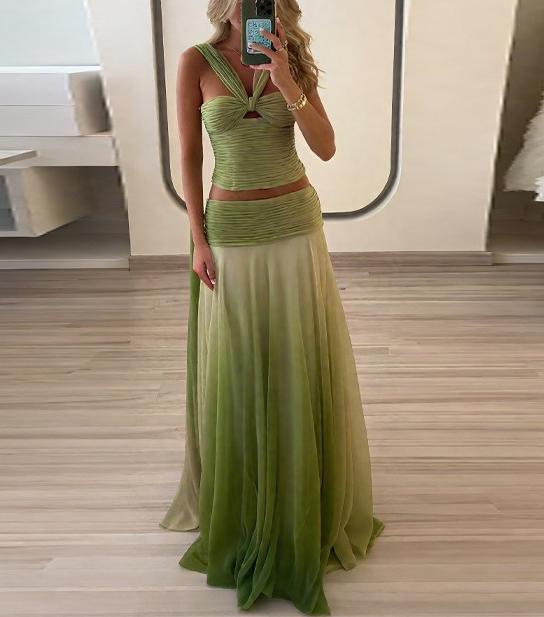 Gradient Color Printed Skirt Set