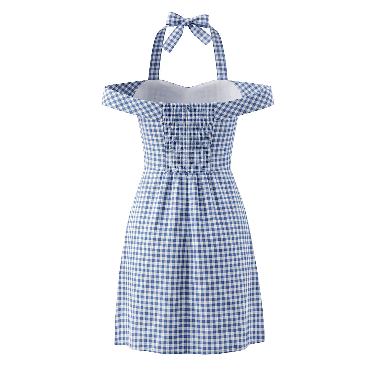 Plaid Halter Neck off Shoulder Short Dress
