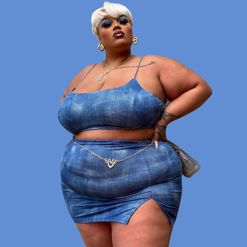 Crop-Top Split Skirt Two-Piece Suit