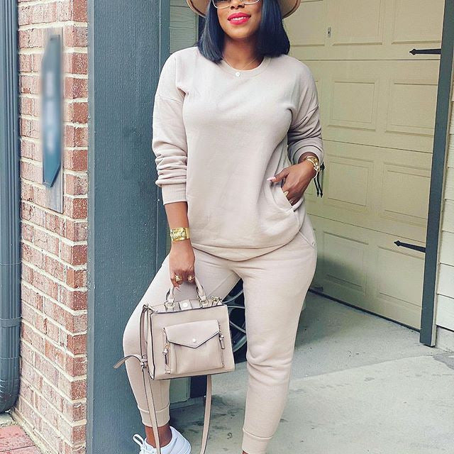 Solid Color Multicolor Street Two Piece Set