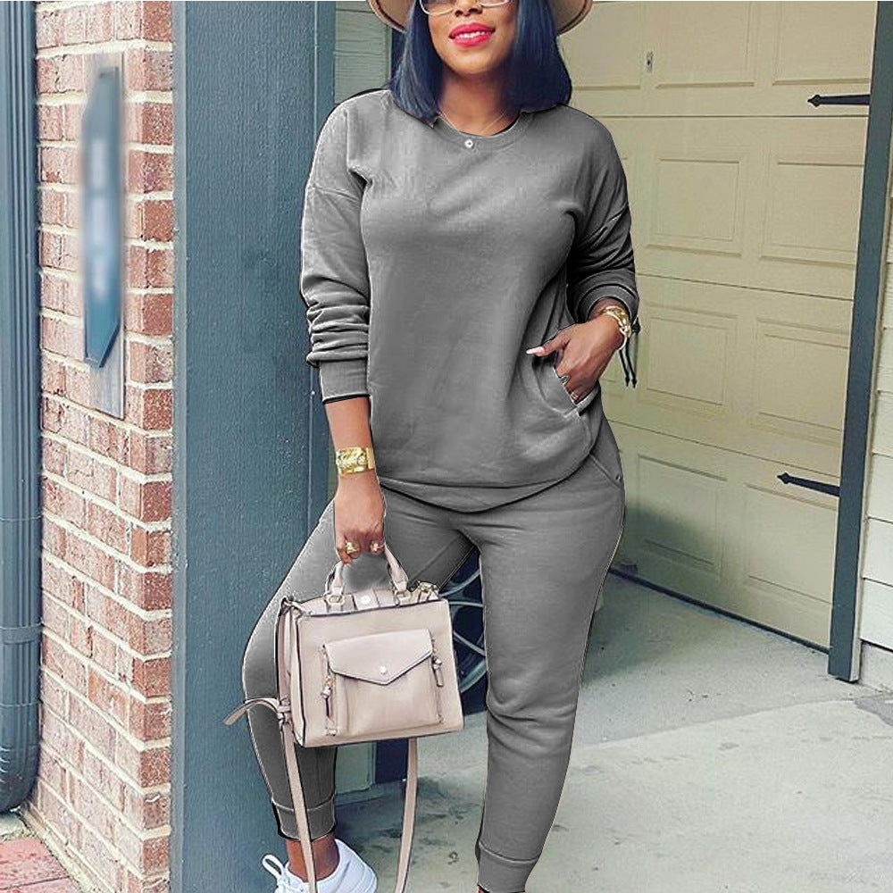 Solid Color Multicolor Street Two Piece Set
