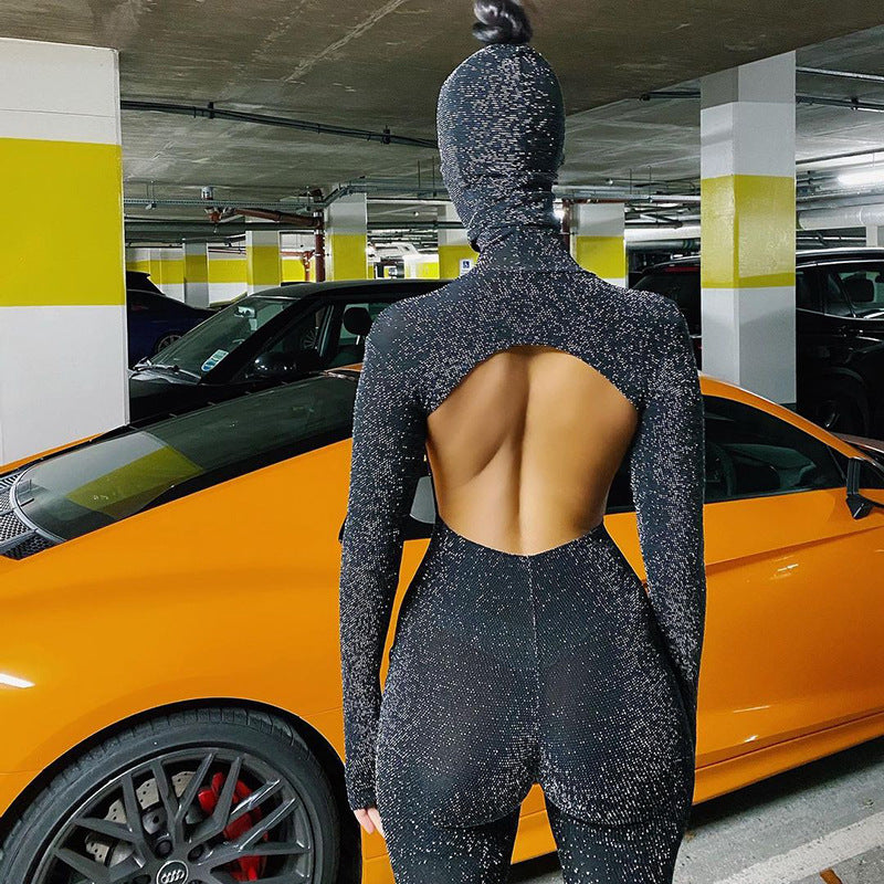 Long Sleeve Turtleneck Backless One-Piece Jumpsuit