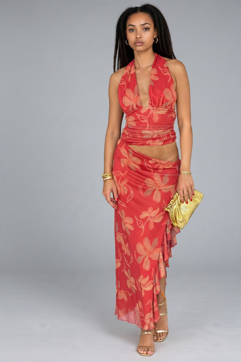 Deep V Plunge Halter Dress