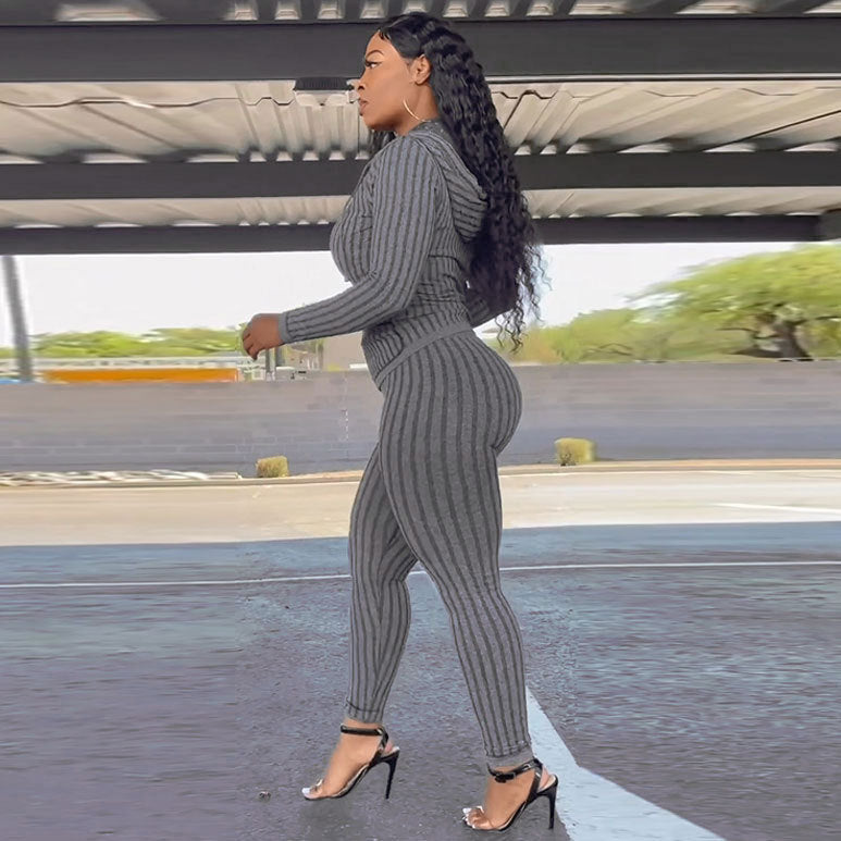 Stripe Brushed Two Piece Set