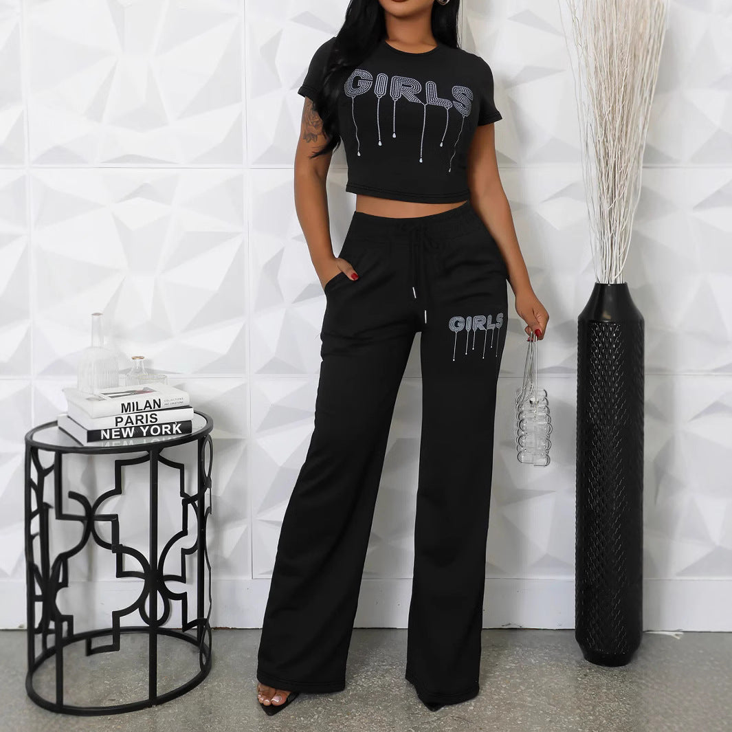 Short Top Trousers Casual Two Piece Sets