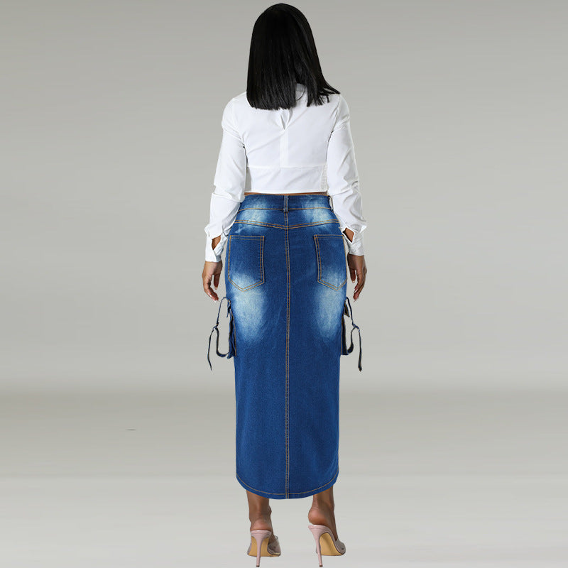 Denim Split Long Skirt