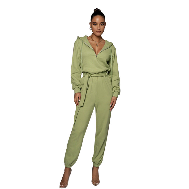Long Sleeve Open Collar Jumpsuit