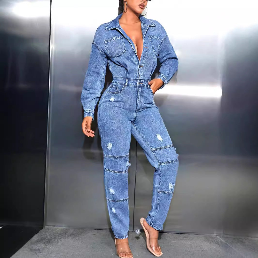 Denim Ripped Bodysuit