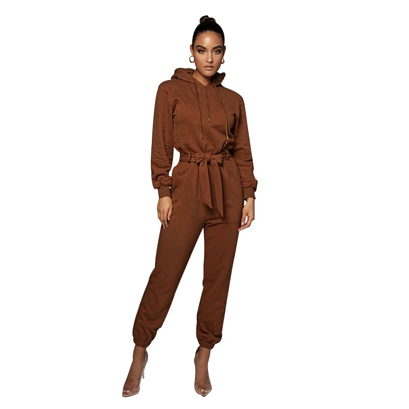 Long Sleeve Open Collar Jumpsuit