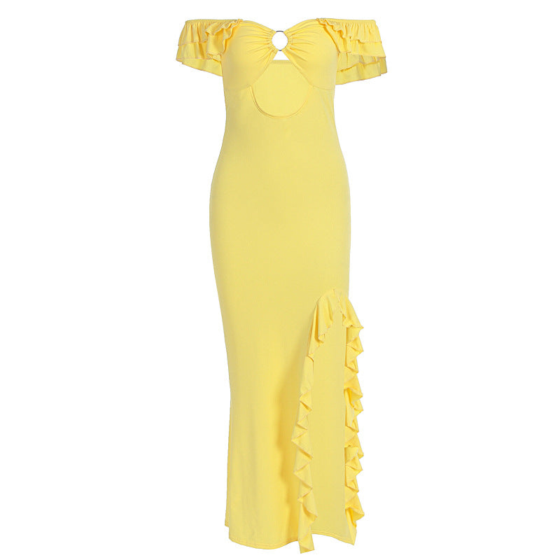 Off Shoulder Tube Top Hollow Cutout Slit Dress