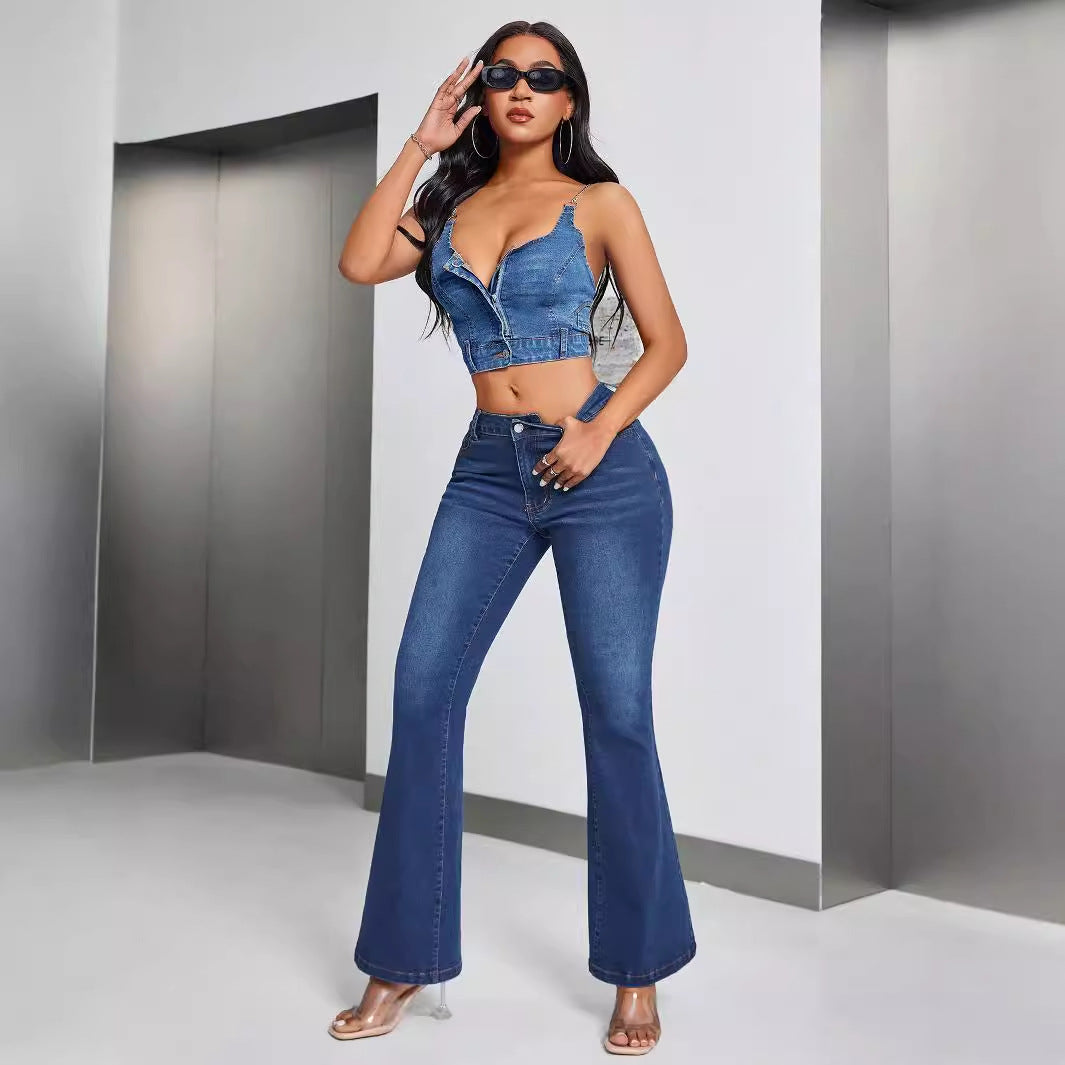 Deep V Plunge neck Backless Denim Camisole