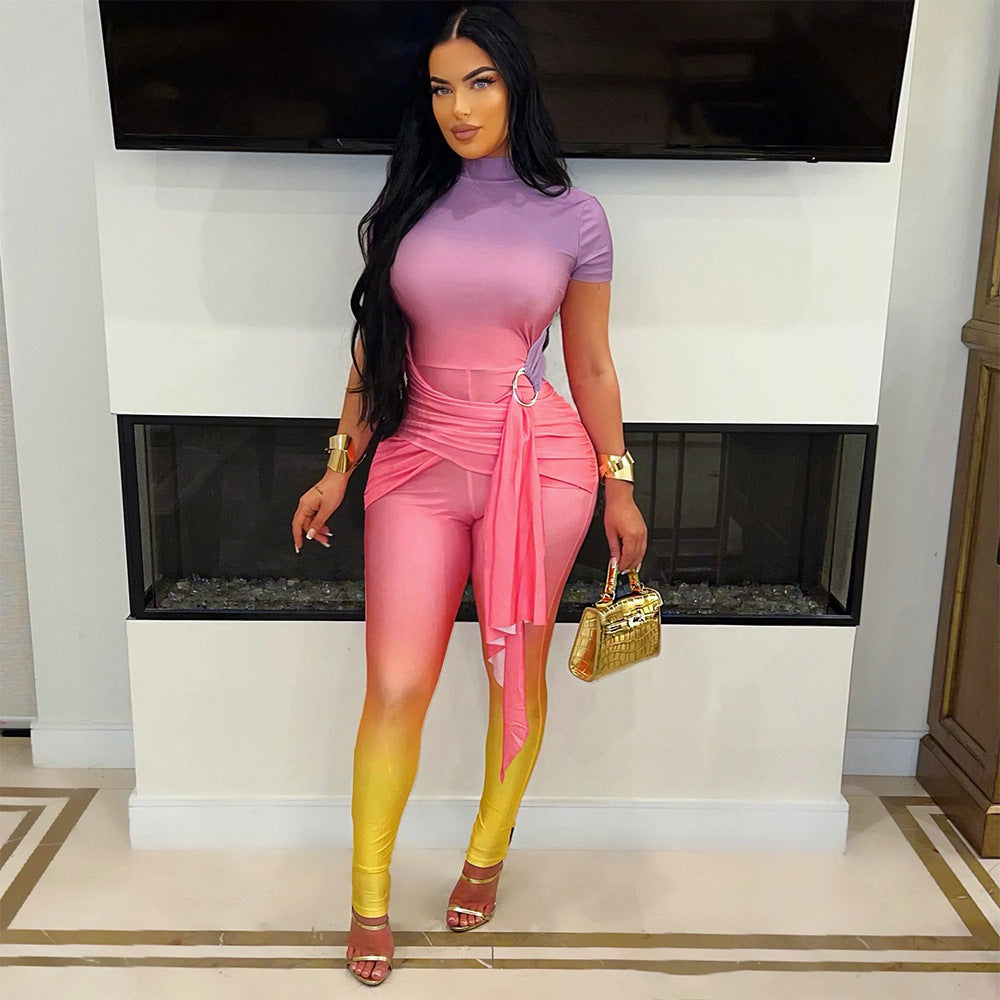 Long Sleeve Gradient Color Jumpsuit