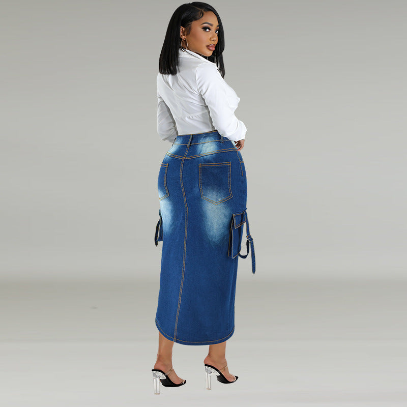 Denim Split Long Skirt