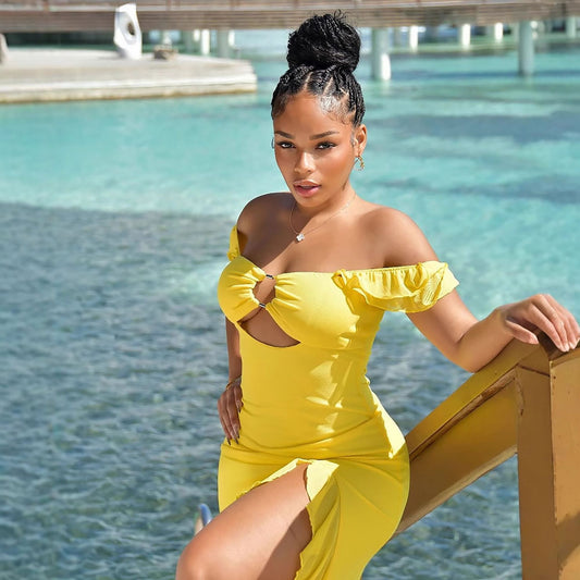 Off Shoulder Tube Top Hollow Cutout Slit Dress