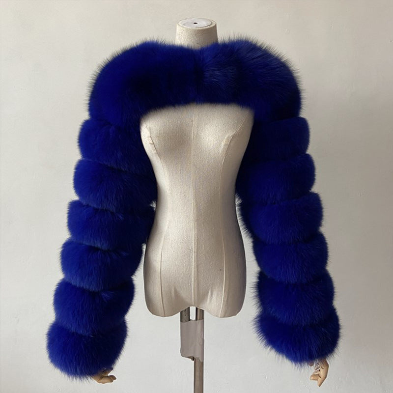 Ultra Short Long Sleeve Splicing Faux Fur Coat