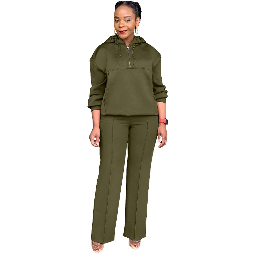 Loose Pockets Hooded Drawstring Set