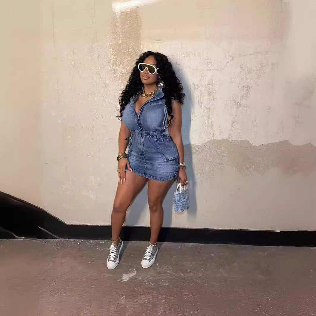 Elastic Waist Drawstring Dress