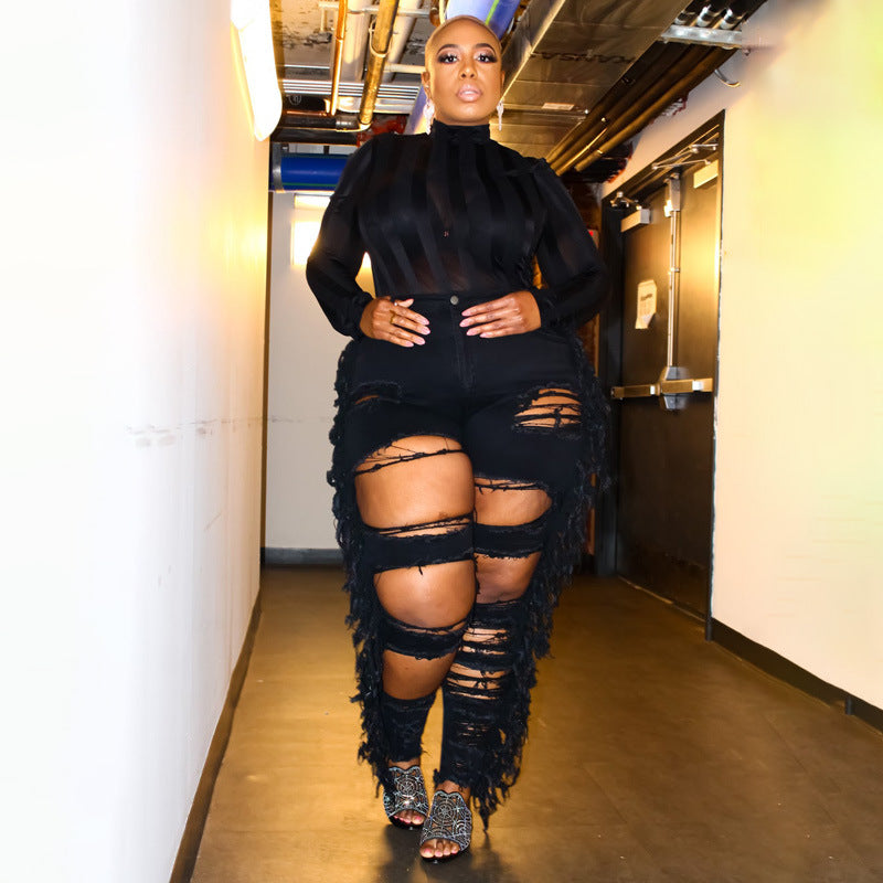 Ripped Tassel Tight Jeans