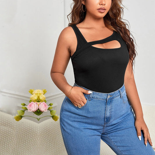 Asymmetric Shoulder Strap Hollow Out Top