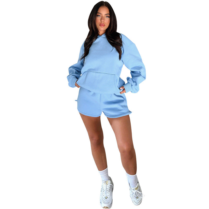 Long-Sleeved Hooded Shorts set