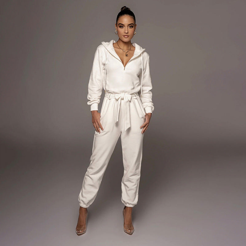 Long Sleeve Open Collar Jumpsuit