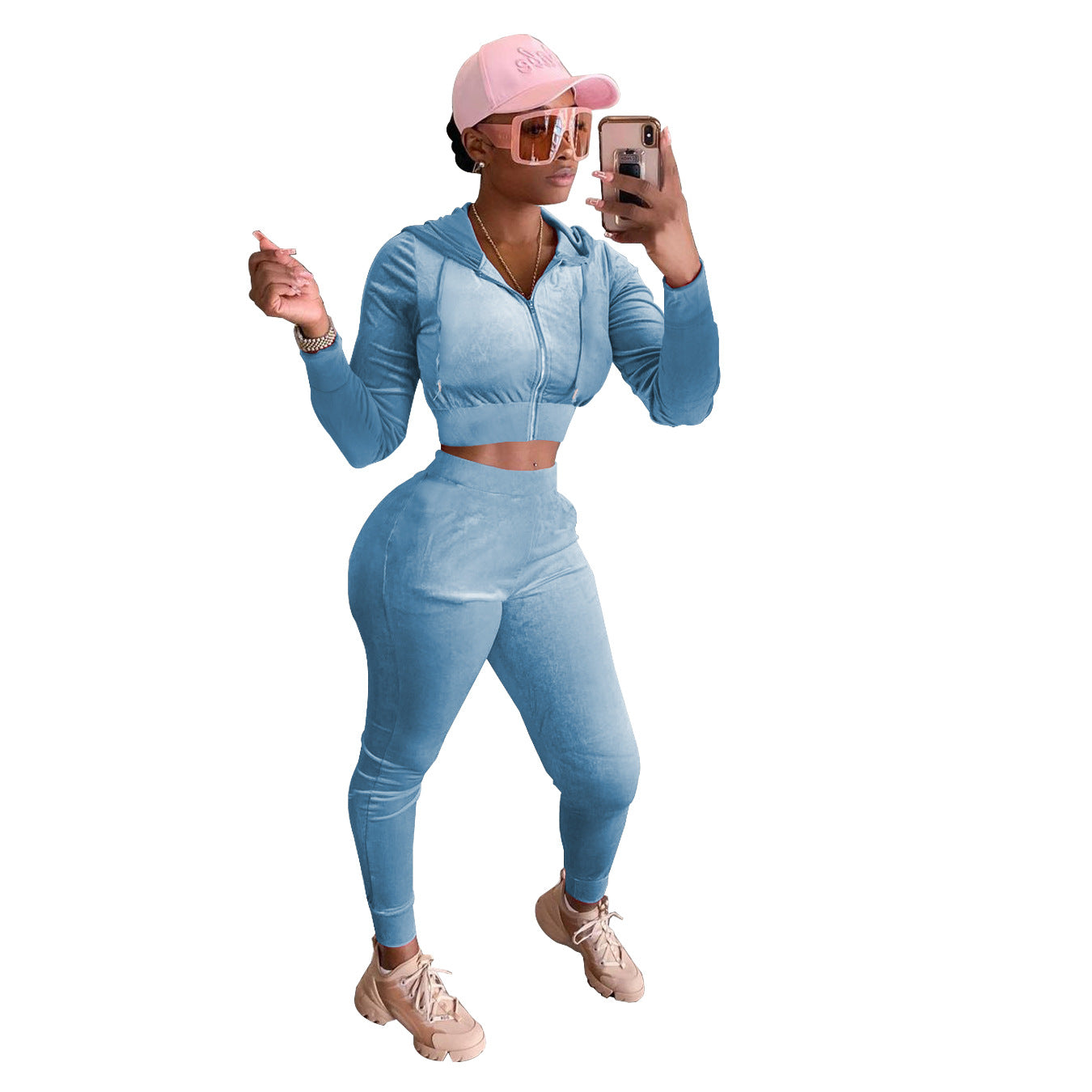 Velvet Hoodie Two-Piece Set