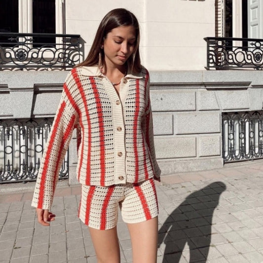 Cardigan Two Piece Sweater Shorts
