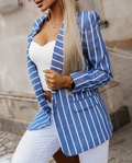 Long Sleeve Striped Print Collar Coat