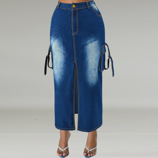 Denim Split Long Skirt