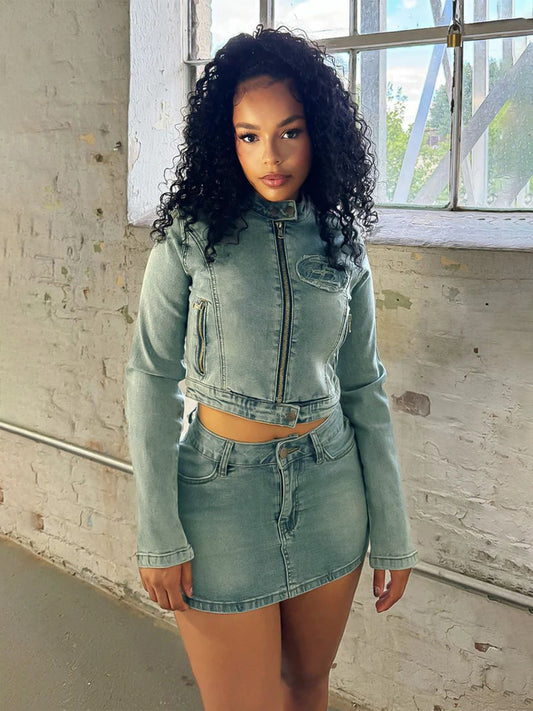Denim Skirt Two Piece Sets