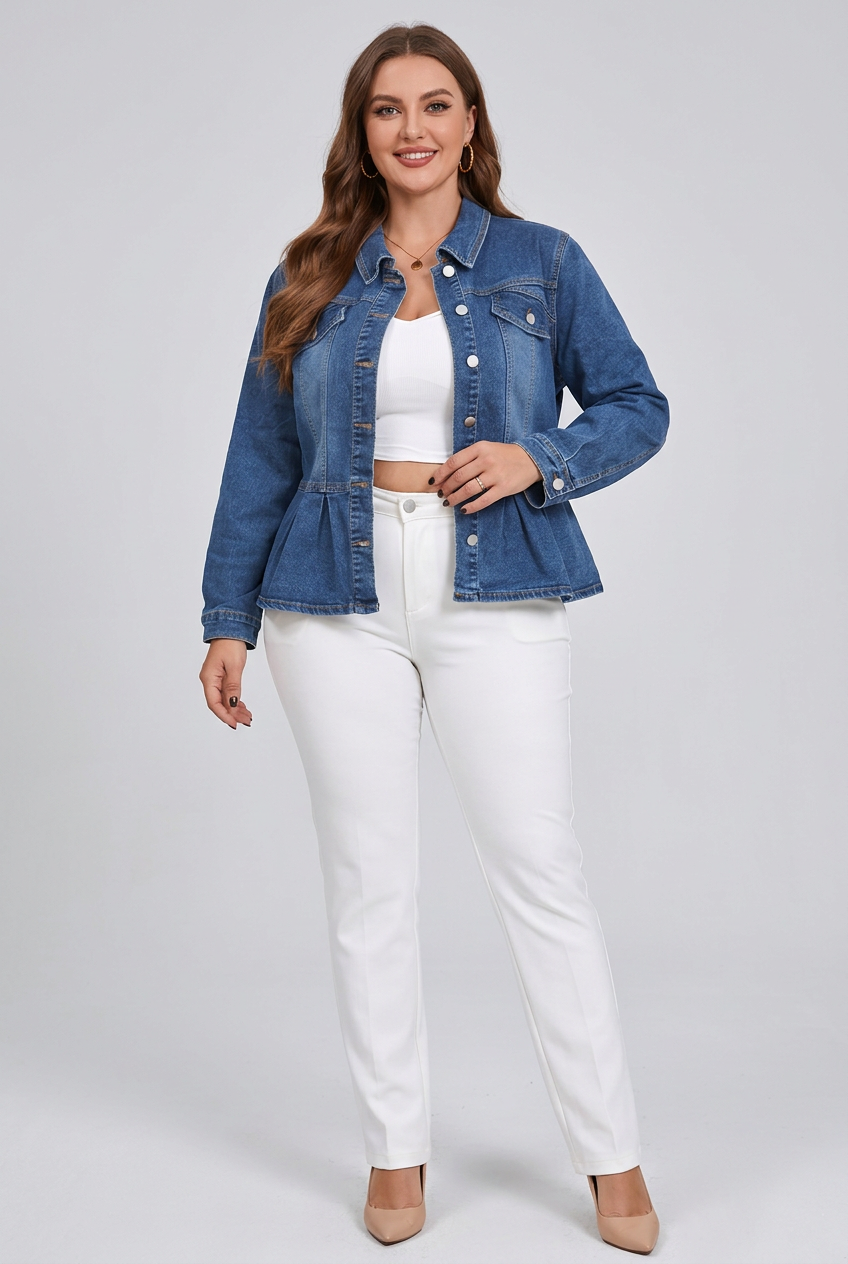 Ruffled Hem Denim Jacket