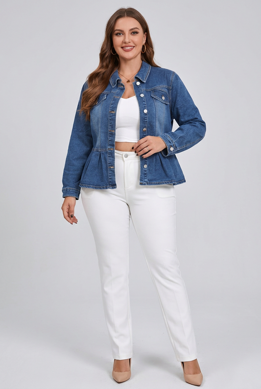 Ruffled Hem Denim Jacket