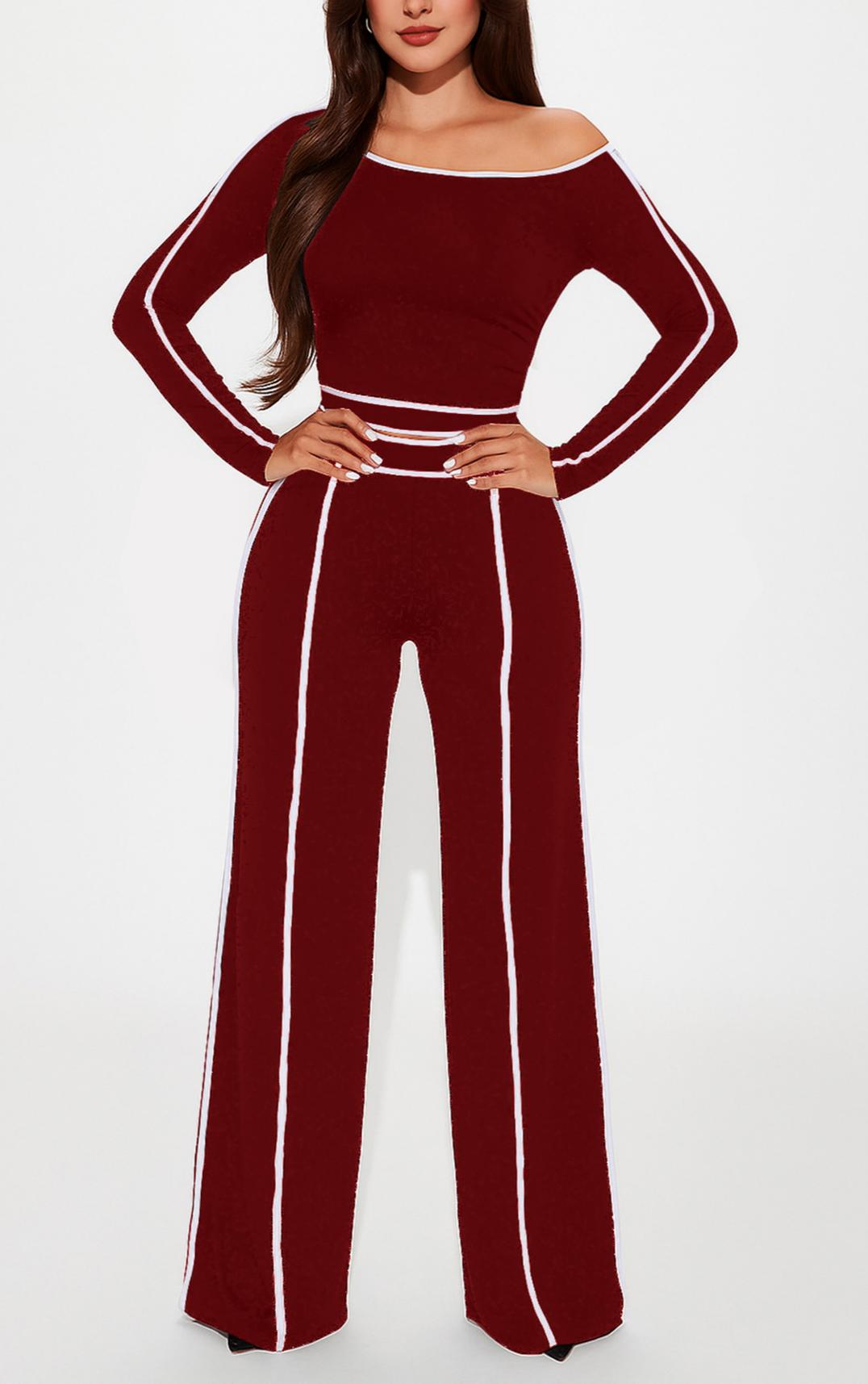 High Waist Wide Leg Trousers Long Sleeve Two Piece Set