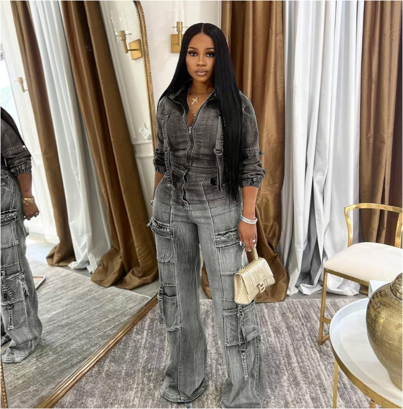 Multi Pocket Washed Denim Two Piece Sets