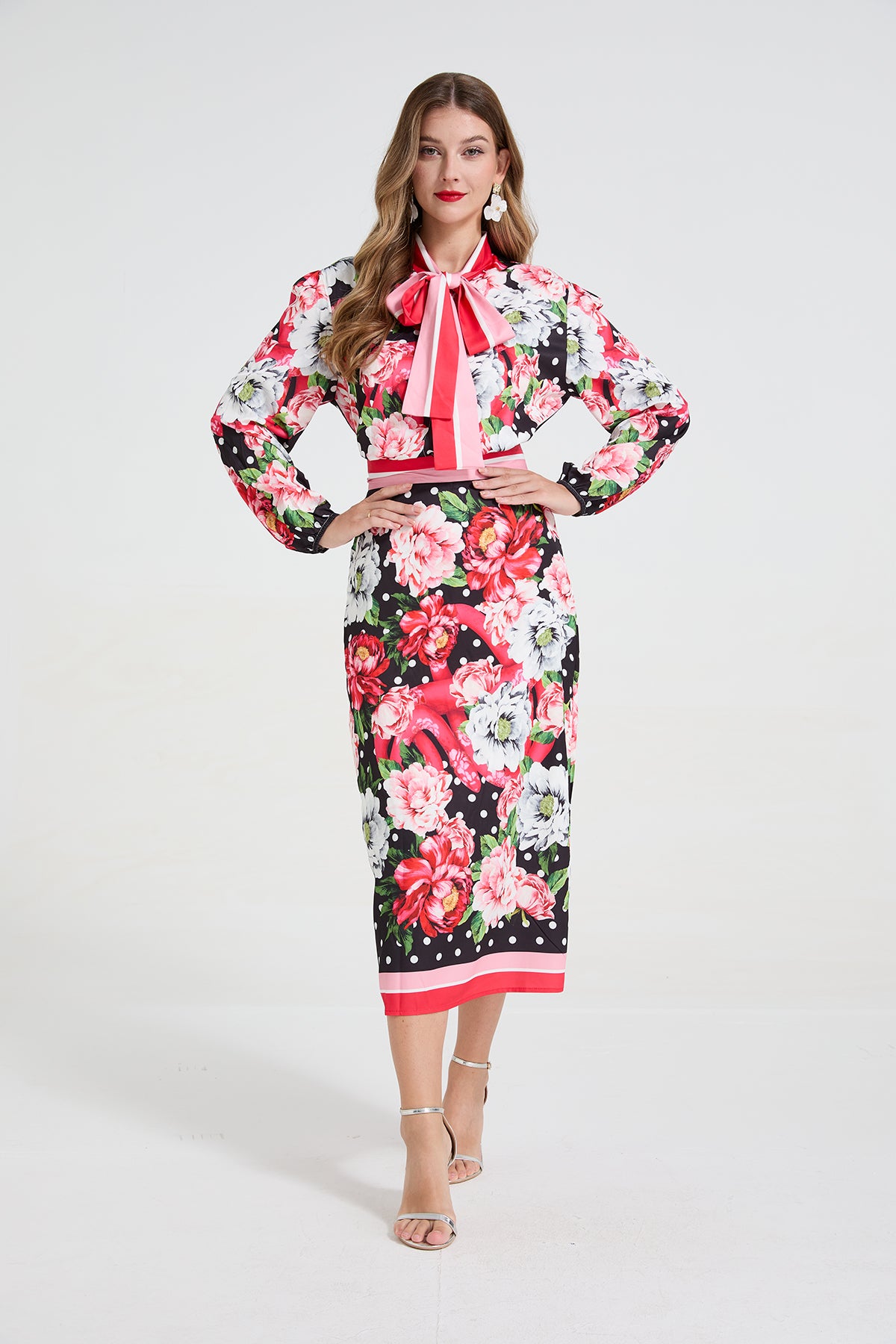 Polka Dot Shirt And Midi Skirt Set