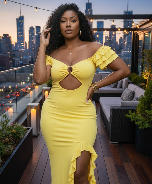 Off Shoulder Tube Top Hollow Cutout  Slit Dress