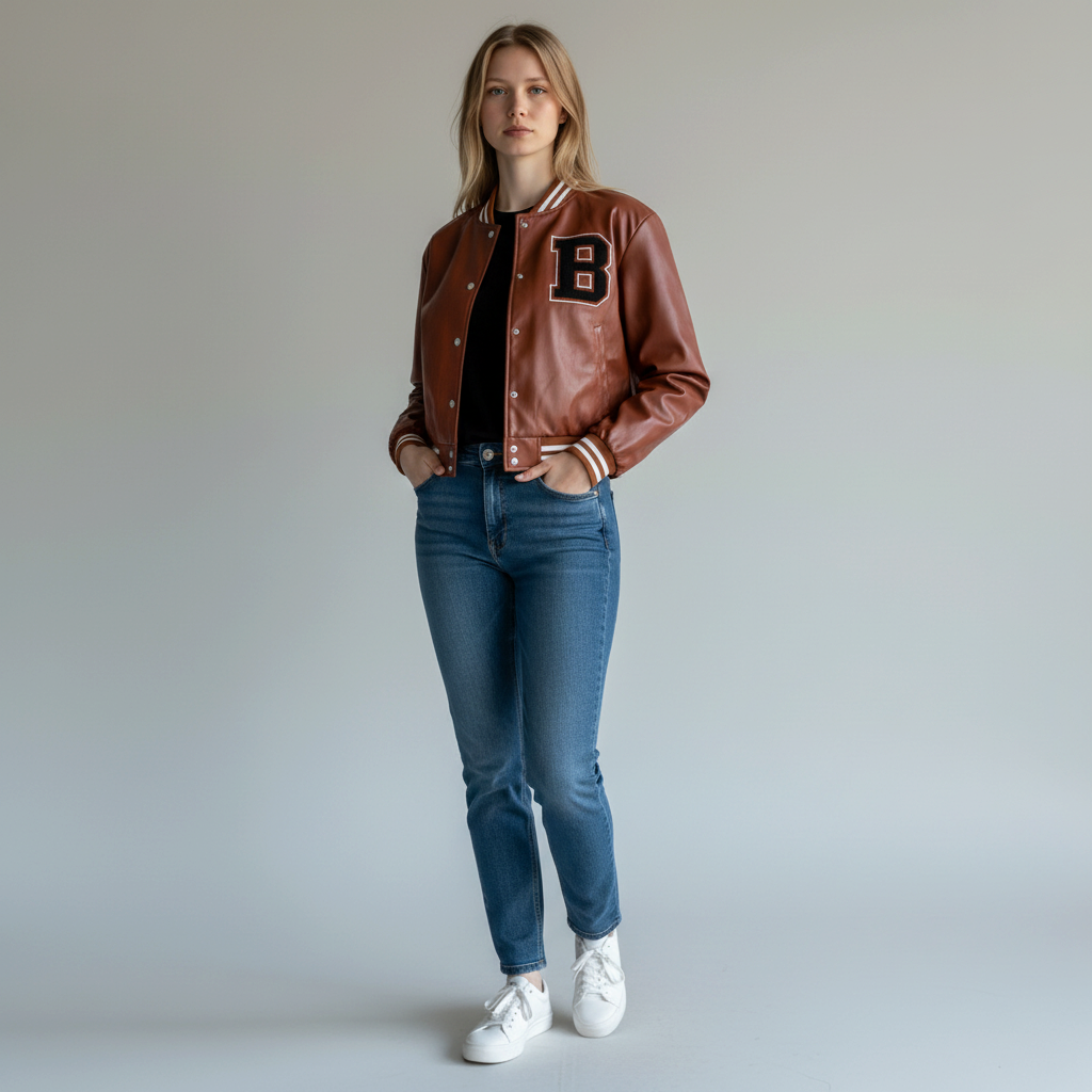 Faux Leather Motorcycle Varsity Jacket