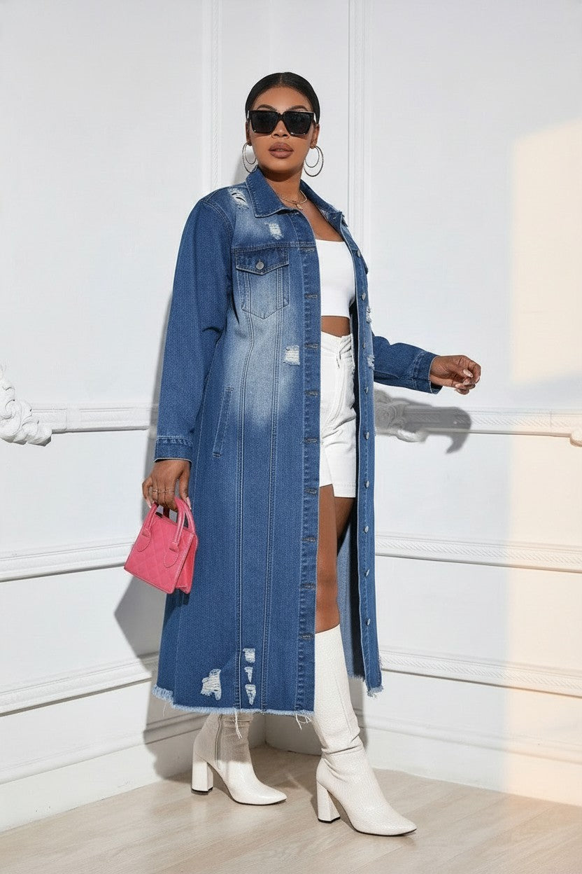 Long Sleeve Denim Trench Coat