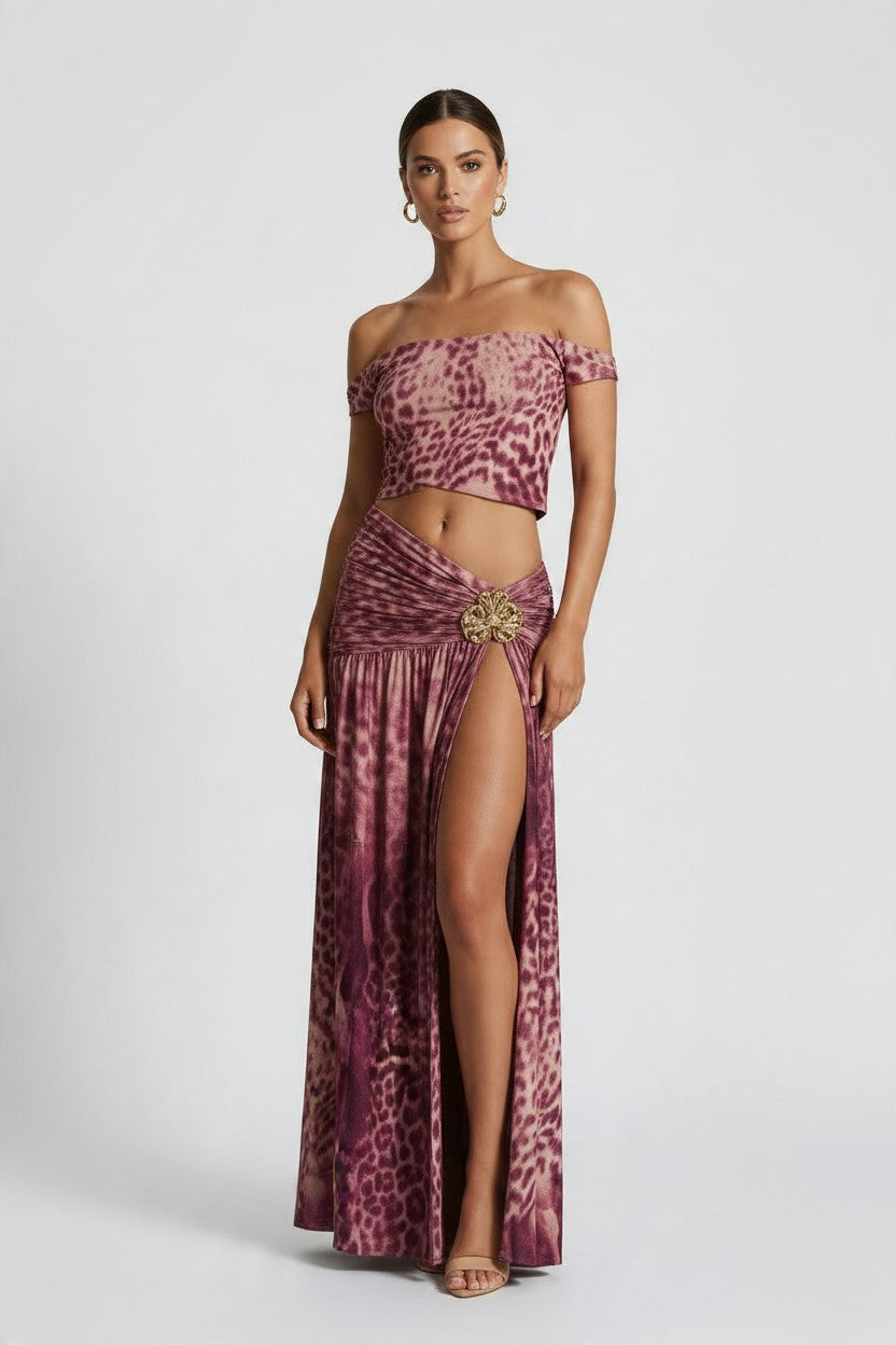 Oblique Shoulder Two Piece Skirt Set