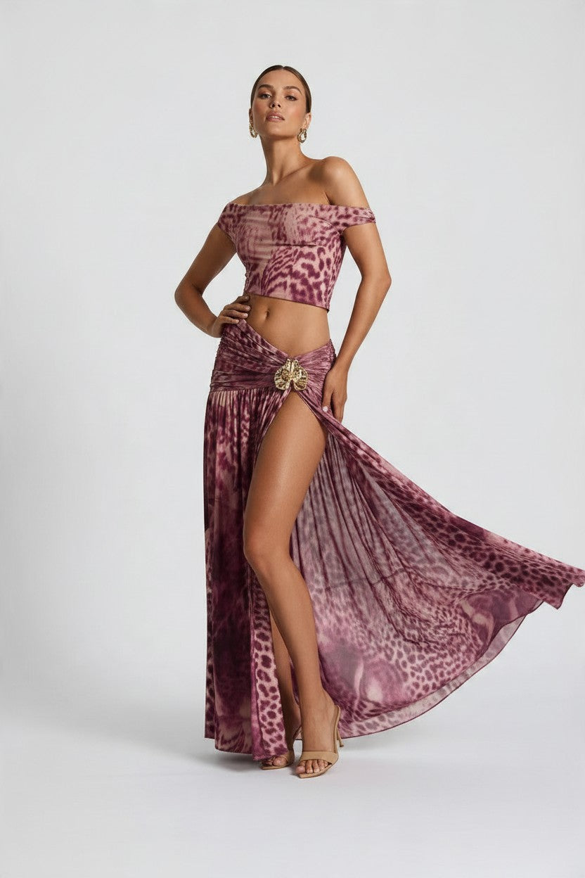 Oblique Shoulder Two Piece Skirt Set