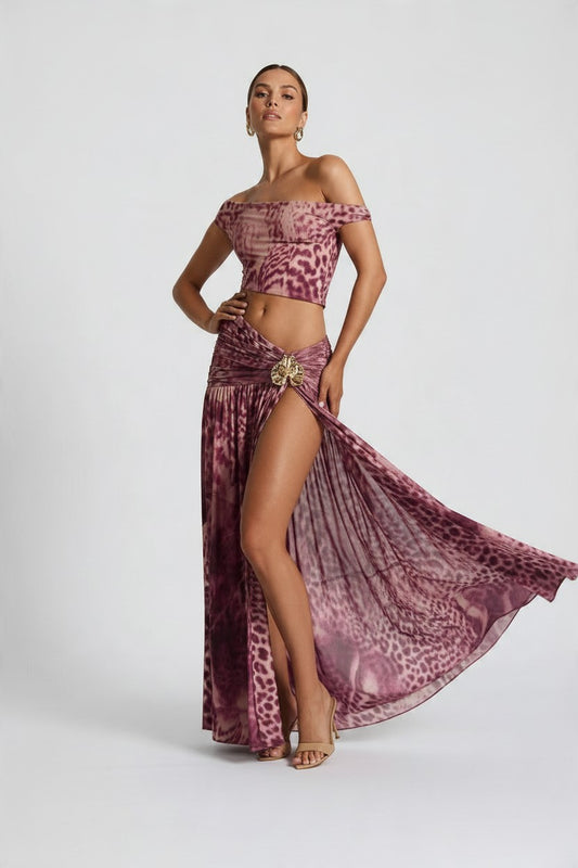 Oblique Shoulder Two Piece Skirt Set