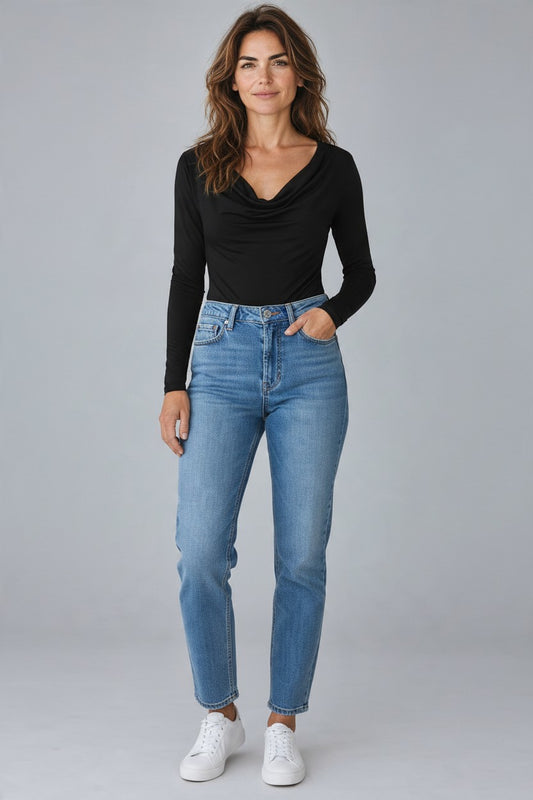Solid Color Swing Collar Long Sleeve Bodysuit