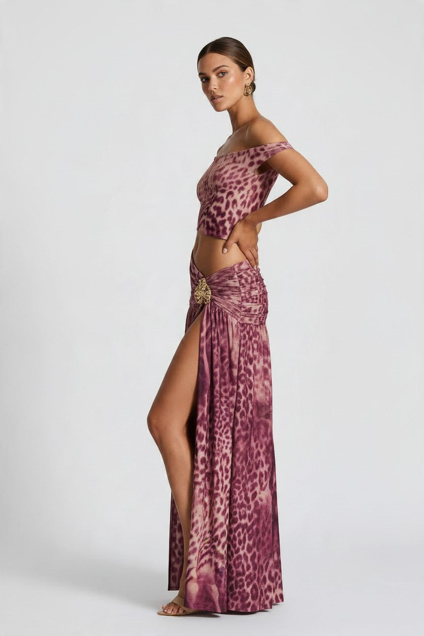 Oblique Shoulder Two Piece Skirt Set