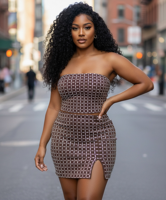 Sequin Mesh Tube Top Short Skirt