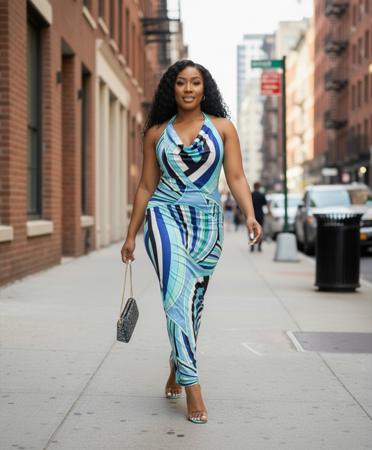 Printed Swing Collar Pleated Maxi Dress
