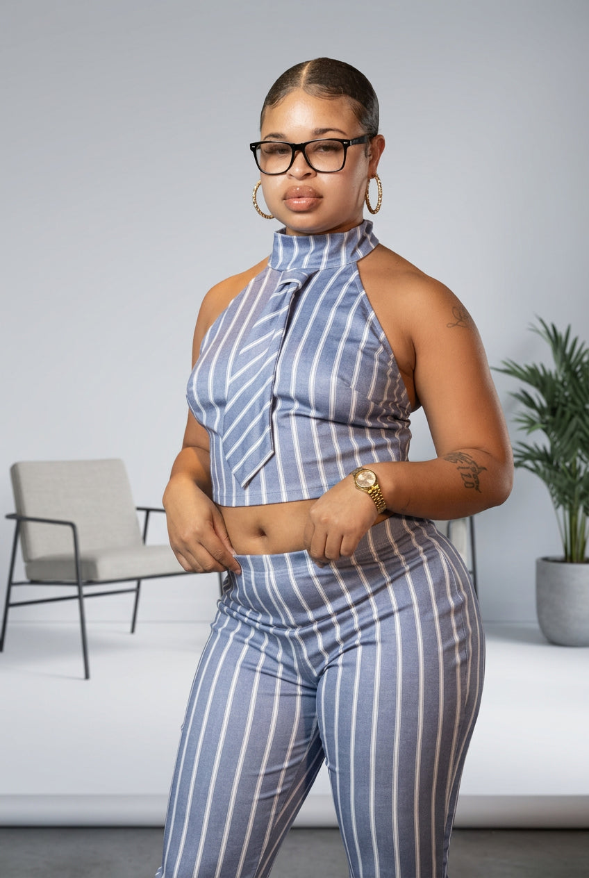 Sleeveless Collared Vest Top Two Piece Pants Set